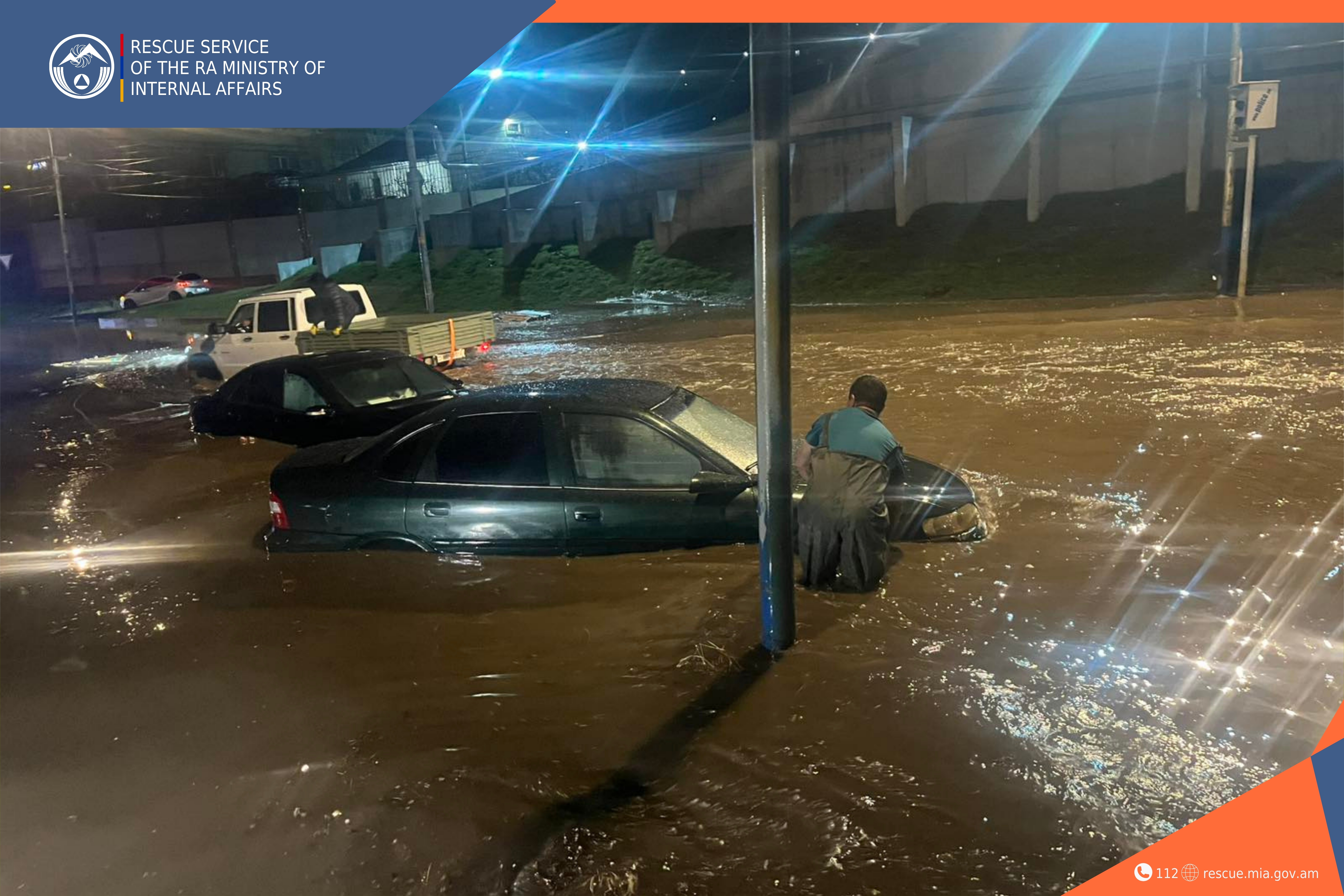 Rescuers pulled the stuck vehicles out of rainwater
